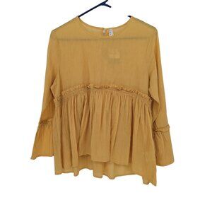 Roper Size Large Womens Top Yellow Babydoll Bell Sleeve Boho Blouse NWT